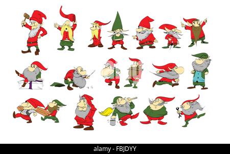 Set di cartoon elfi di Natale illustrazioni. Illustrazione Vettoriale