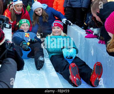 Oslo, 17-01-2016 Crown Princess Mette-Marit, Principessa Ingrid Alexandra e il Principe Sverre Magnus XXV anniversario dell'ascesa al trono norvegese delle Loro Maestà il Re Harald e la regina Sonja la Famiglia Reale assiste gli eventi presso la Piazza del Palazzo (Slottsplassen) RPE/Albert Nieboer/Paesi Bassi - nessun filo SERVICE - Foto Stock