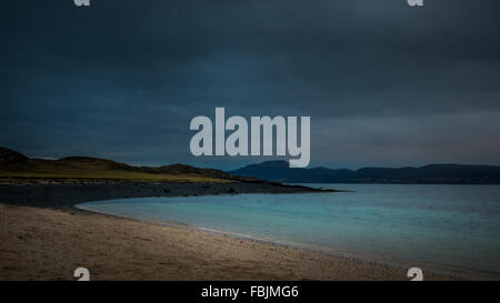 Coral Beach al tramonto, guardando verso l'interno. Un Dorneil, Loch Dunvegan, Isola di Skye, Ebridi Interne, Scozia Foto Stock