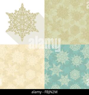 Natale fiocchi di neve retrò seamless pattern impostato. Illustrazione Vettoriale