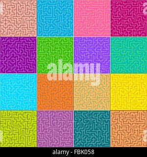 Set di 16 perfetto labirinto (maze). EPS 8 Illustrazione Vettoriale