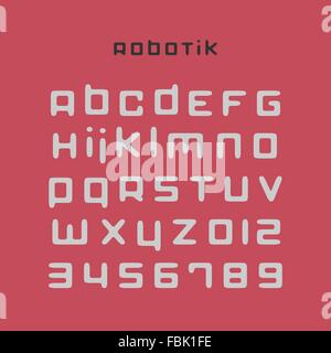 Set di stilizzata, alfabeto lettere e numeri isolati su sfondo rosso. vettore, contemporanei grassetto font di tipo Illustrazione Vettoriale