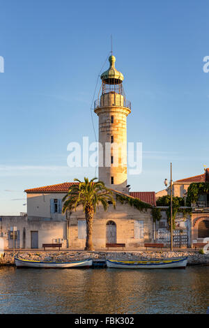 Faro in Le Grau-du-Roi, dipartimento di Gard, Languedoc-Roussillon-Midi-Pyrénées, Francia Foto Stock