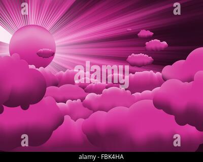 Sole e cielo viola con belle nuvole. EPS 8 Illustrazione Vettoriale