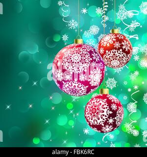 Le palle di Natale su verde bokeh di fondo. EPS 8 Illustrazione Vettoriale