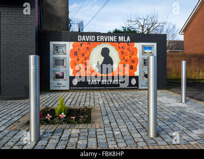 Memorial e murale per il compianto David Ervine MLA situato nella sua nativa East Belfast, Irlanda del Nord. Foto Stock