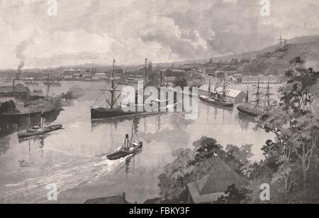 BRISBANE, dalla terrazza di Bowen. Queensland. Australia, antica stampa 1888 Foto Stock