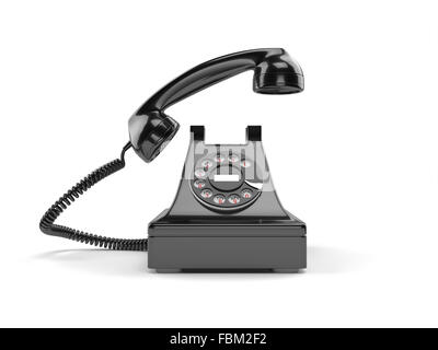 3d illustrazione di nero di vecchio stile vecchio telefono rotante isolato su sfondo bianco Foto Stock