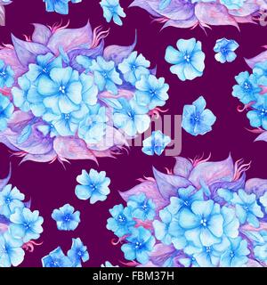 Texture con fiori blu e viola foglie su sfondo marrone per la carta da parati e il design tessile Foto Stock