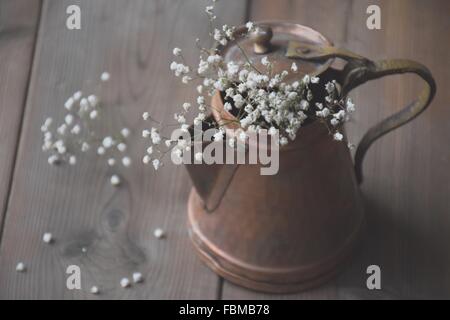 White baby l'alito di fiori (gypsophila) in un rustico di pentola di rame Foto Stock