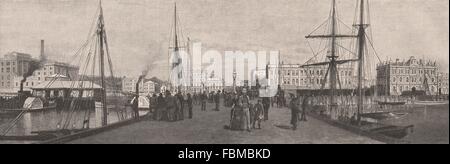 Queen Street Wharf, Auckland. Nuova Zelanda, antica stampa 1888 Foto Stock