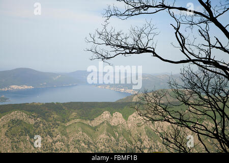 Baia di Kotor, Montenegro, in un giorno di estate, vista da sopra Foto Stock