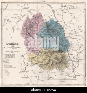 Dipartimento della Lozère che mostra le risorse e minerali. LE VASSEUR, 1876 Mappa antichi Foto Stock