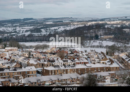 Scena invernale affacciato su Clitheroe, Lancashire, Regno Unito Foto Stock