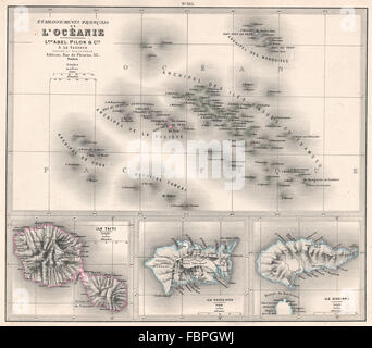 POLYNESIE FRANÇAISE Tahiti Marquesas Marchesi Nouka-Hiva-Hoa LEVASSEUR 1876 mappa Foto Stock