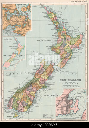 Nuova Zelanda. contee. Inset Wellington Auckland Province. BACON, 1903 Mappa Foto Stock