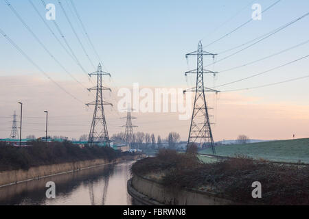 Tottenham paludi, LONDRA, REGNO UNITO, 19 gennaio 2016. Regno Unito: Meteo temperature di congelamento gettato una coltre di brina su Tottenham paludi e di uno strato di ghiaccio sul fiume Lee. Credito: Patricia Phillips/Alamy Live News Foto Stock