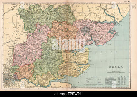 ESSEX. Mostra divisioni parlamentare, boroughs & parchi. BACON, 1901 mappa vecchia Foto Stock
