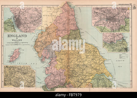 Nell Inghilterra del nord Liverpool Bradford Manchester Newcastle dintorni.BACON 1901 mappa Foto Stock