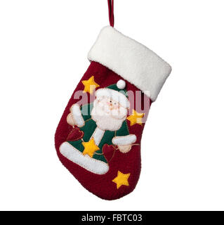 Close up bambino calza di Natale isolata contro uno sfondo bianco Foto Stock