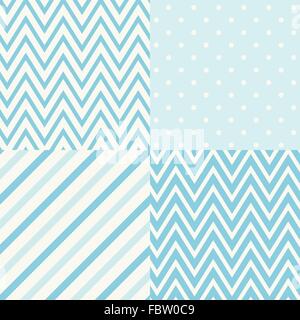 Set di quattro blu e bianco seamless dei motivi geometrici. Illustrazione Vettoriale. Illustrazione Vettoriale