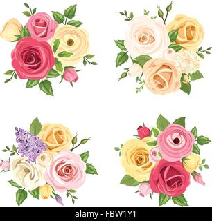 Mazzi di fiori colorati. Set di vettore di quattro illustrazioni. Illustrazione Vettoriale