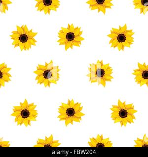 Modello senza cuciture con girasoli su bianco. Illustrazione Vettoriale. Illustrazione Vettoriale