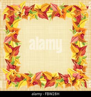 Telaio con autunno foglie colorate su un saccheggio dello sfondo. Eps vettoriali-10. Illustrazione Vettoriale