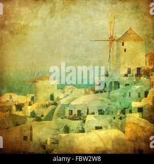 Immagine vintage del villaggio di Oia a Santorini Island, Grecia Foto Stock