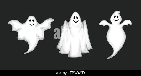 Set di fantasmi isolati su nero. Illustrazione Vettoriale. Illustrazione Vettoriale