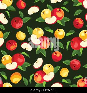 Modello senza cuciture con mele e foglie. Illustrazione Vettoriale. Illustrazione Vettoriale