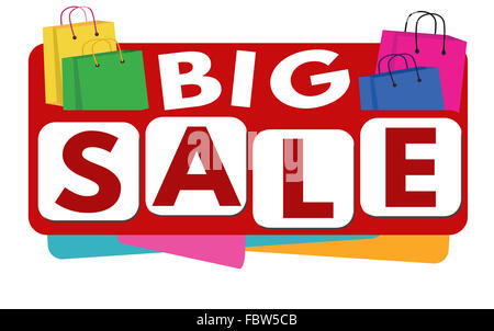 Grande Vendita banner o etichetta per la promozione delle imprese su sfondo bianco,illustrazione vettoriale Foto Stock