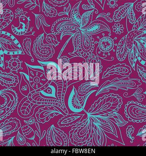 In stile indiano viola senza giunture e sfondo turchese per i tessili e i wallpaper design, fiore e saloni spa, turistica busines Illustrazione Vettoriale