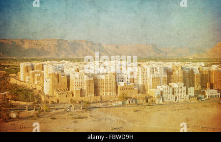 Immagine vintage di Shibam, Hadhramaut provincia, Yemen Foto Stock