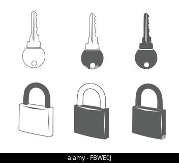 Serratura e chiave icone vettoriali. Illustrazione Vettoriale