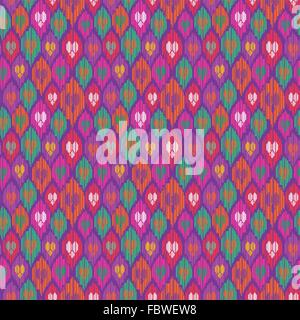 Colorato seamless modello etnico con cuori e strisce Illustrazione Vettoriale