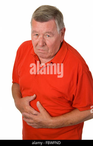 Il vecchio uomo con mal di stomaco Foto Stock