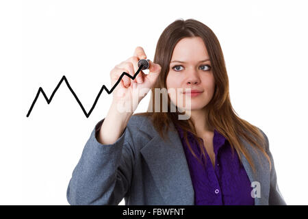 Giovane donna di disegno di un grafico della curva Foto Stock