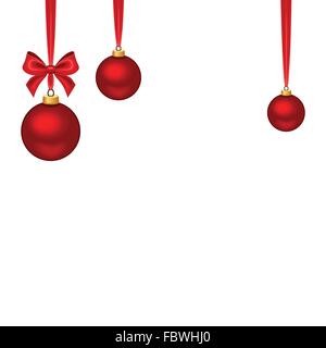 Natale con sfondo rosso sfere pendenti. Illustrazione Vettoriale. Illustrazione Vettoriale