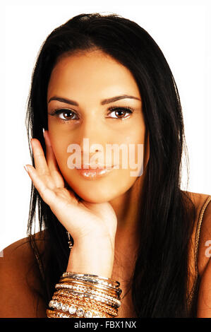 Pretty girl in verticale. Foto Stock