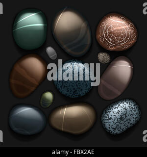 Pietre ghiaia isolato di raccolta su nero Foto Stock