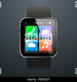Orologio moderno con le icone delle app Foto Stock