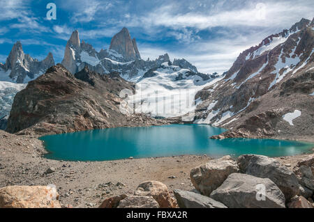 Fitz Roy mountain e la Laguna de los Tres, Patagonia, Argentina Foto Stock