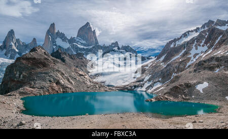 Fitz Roy mountain e la Laguna de los Tres, Patagonia, Argentina Foto Stock