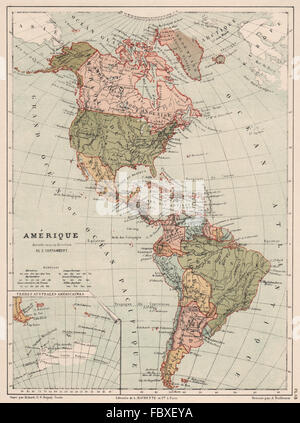 Americhe politico. Nord e Sud America. CORTAMBERT, 1880 Mappa antichi Foto Stock
