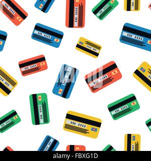 Molti colorfull carte di credito su bianco, modello senza giunture Illustrazione Vettoriale