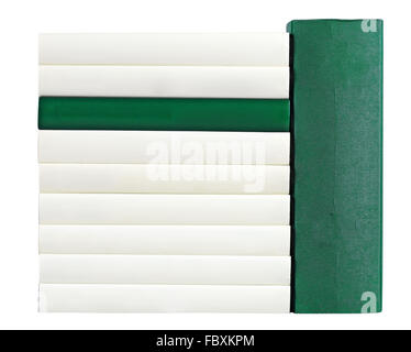 Libri con selle in verde e bianco Foto Stock