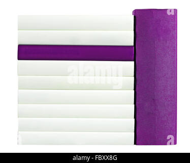 Libri con selle in viola e bianco Foto Stock