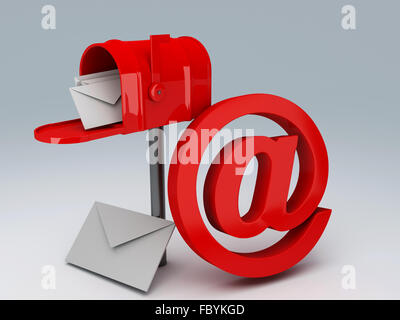 Rosso nella casella di posta con il mucchio di lettere e a firmare Foto Stock