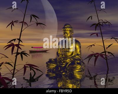 Il Buddha sull'acqua - 3D render Foto Stock